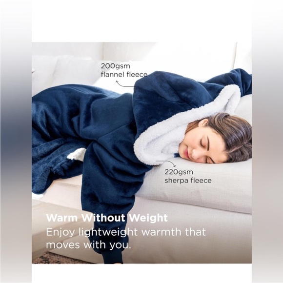 NEW Bedsure Get Cozy Navy Blue Hooded Wearable Blanket - Picture 3 of 7